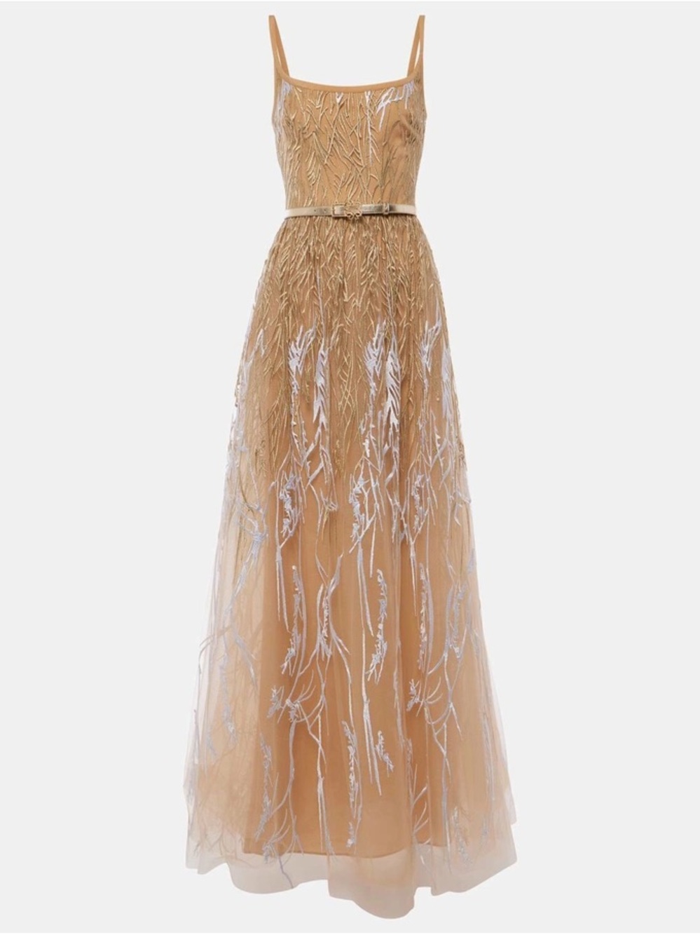 Elie Saab Gold Embroidered Tulle Maxi Dress